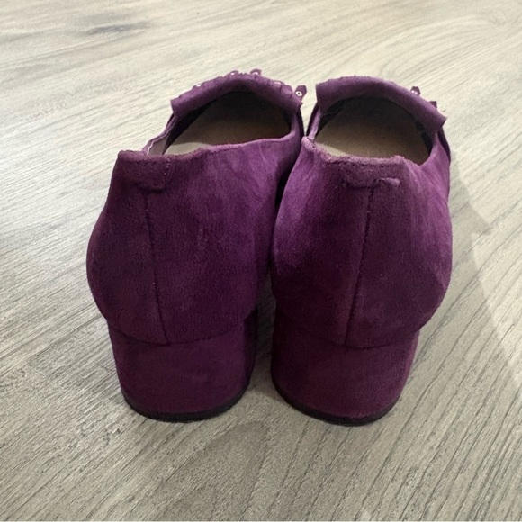 Nine West Wine Purple Suede Block Heel Loafer Sz 8 Fringe Studded NEW Classic - Picture 3 of 9